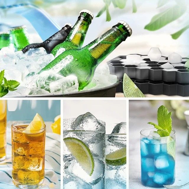 Black Honeycomb Ice Cube Trays Reusable Silicone Ice cube Mold BPA Free Ice maker with Removable Lids                                                                                                  .