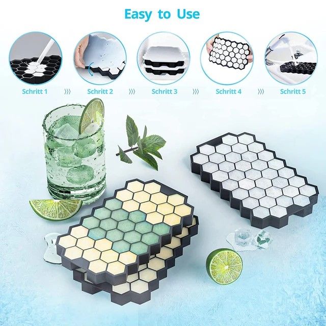 Black Honeycomb Ice Cube Trays Reusable Silicone Ice cube Mold BPA Free Ice maker with Removable Lids                                                                                                  .