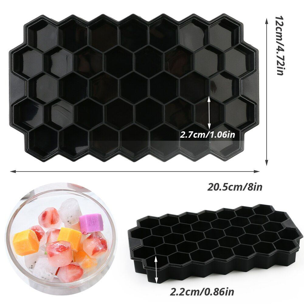 Black Honeycomb Ice Cube Trays Reusable Silicone Ice cube Mold BPA Free Ice maker with Removable Lids                                                                                                  .