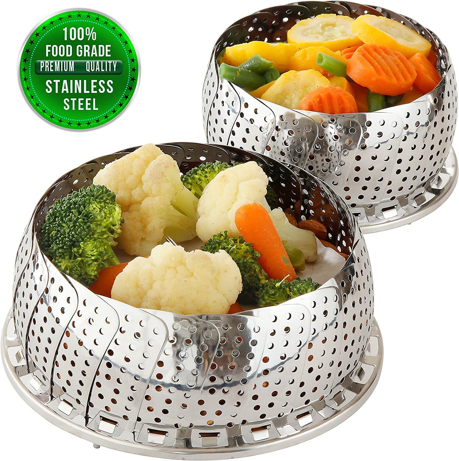 Stainless Steel Steamer Basket/Vegetable Steamer, Food Basket ,Bowl Cooker, Strainer ,Mesh Dish Folding                                                                                                .