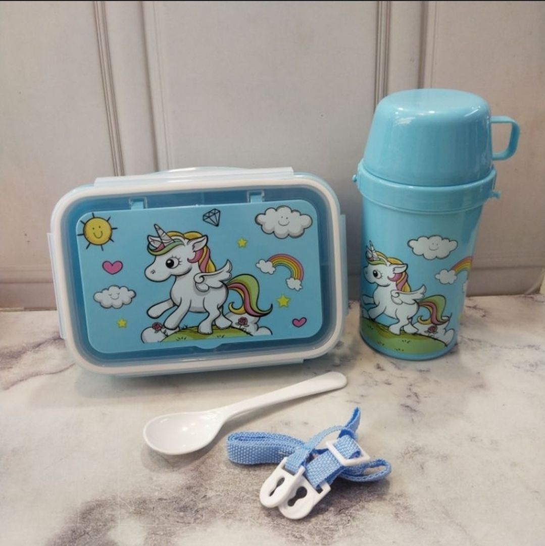 Unicorn Lunch Box Water Cup Set, 3 Compartments Cartoon Mermaid Salad Box, Lunch Box for School kids, school snack box Kids lunch box                                                                  .