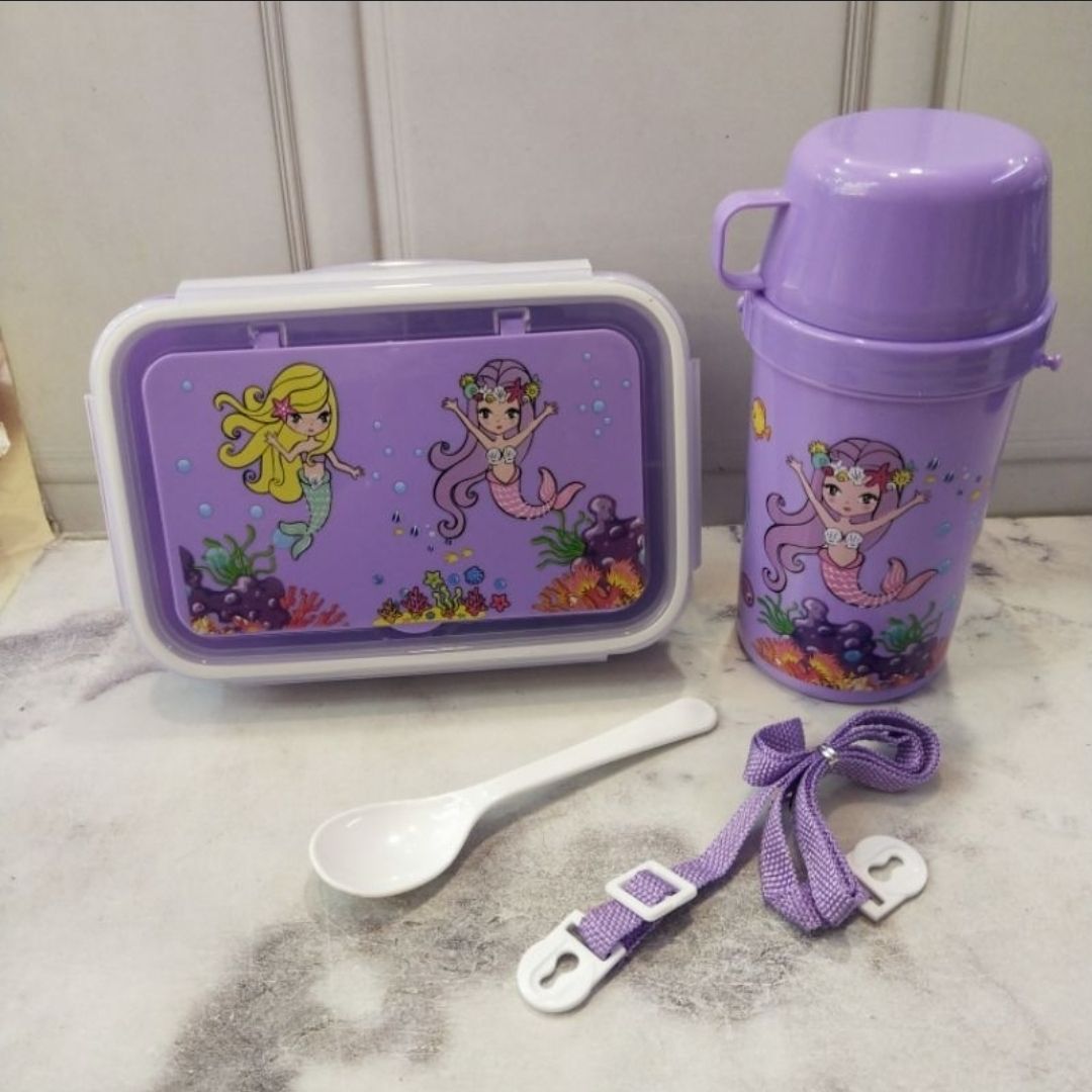 Unicorn Lunch Box Water Cup Set, 3 Compartments Cartoon Mermaid Salad Box, Lunch Box for School kids, school snack box Kids lunch box                                                                  .