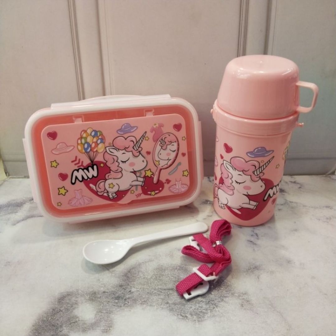Unicorn Lunch Box Water Cup Set, 3 Compartments Cartoon Mermaid Salad Box, Lunch Box for School kids, school snack box Kids lunch box                                                                  .