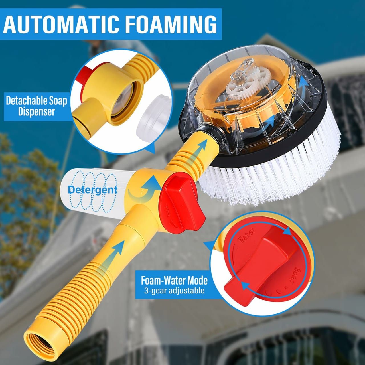 Car Wash Brush, Car Cleaning Kit, 360° Spin Car Wash Mop, High-pressure Foam Car Cleaning Brush, Detachable & Extendable Scrub Brush, For Car Home Cleaning & Garden Use                               .