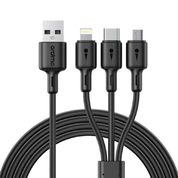 Oraimo Duraline 3 OCD-X93 1.2M Cable 3A Fast Charging with wide compatibility for iPhones, Micro-USB & Type C which can be used for data transfer with a high speed of 480 mbps.