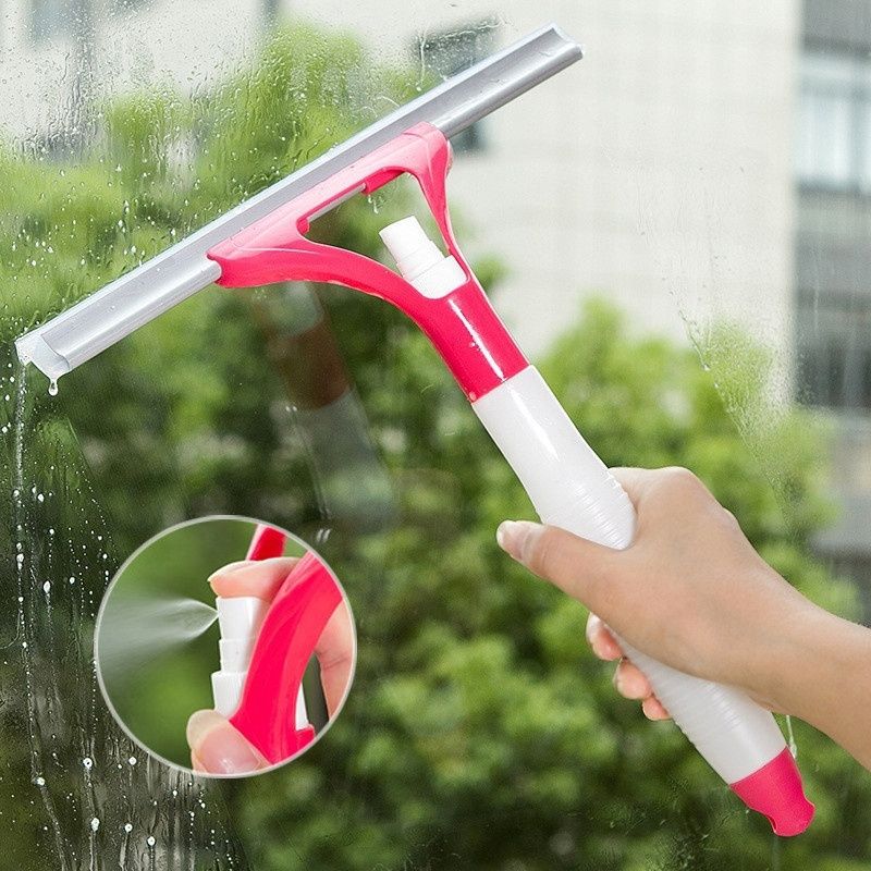 3-1 Double Sided Shower Squeegee with Water Sprayer....Window and Glass Cleaner...has a built-in spray bottle...double sided design;soft bristles edge scrapper