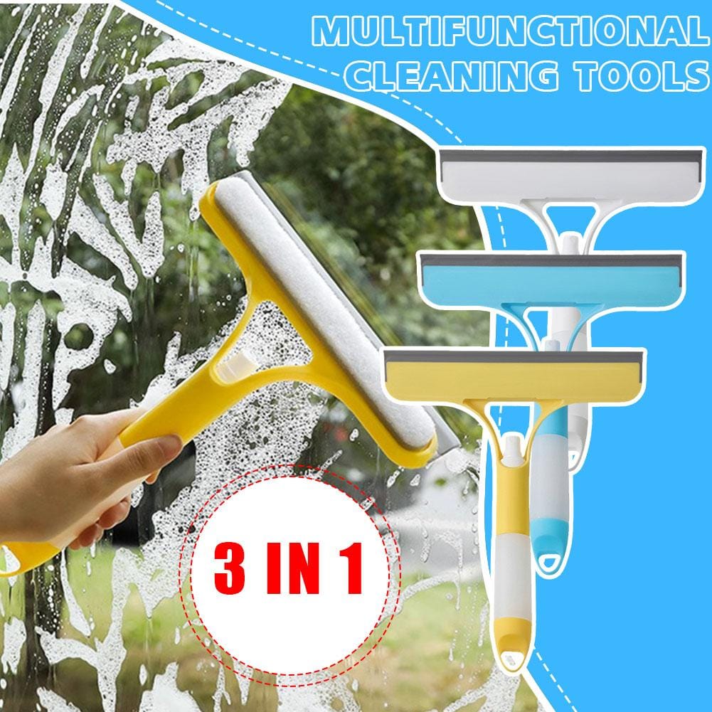 3-1 Double Sided Shower Squeegee with Water Sprayer....Window and Glass Cleaner...has a built-in spray bottle...double sided design;soft bristles edge scrapper
