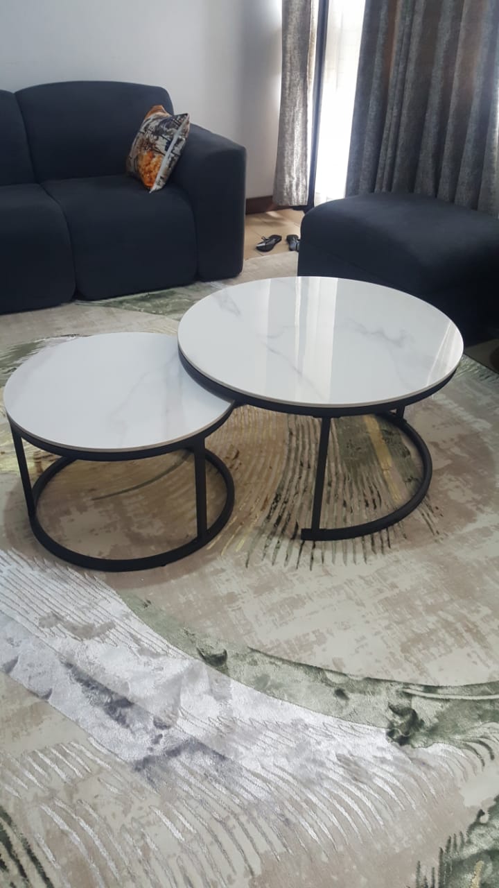 2pcs Home/Office pure mable nesting table with design metallic stand and size of Big size 70cm x 45cm and small 50cm x 38cm