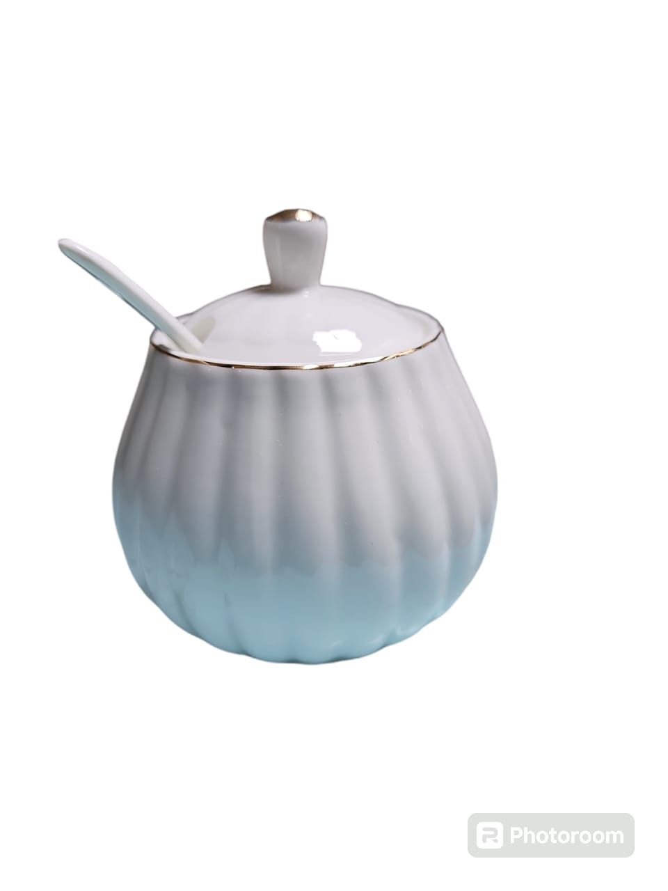 High quality ceramic kitchen sugar dish with gold lines