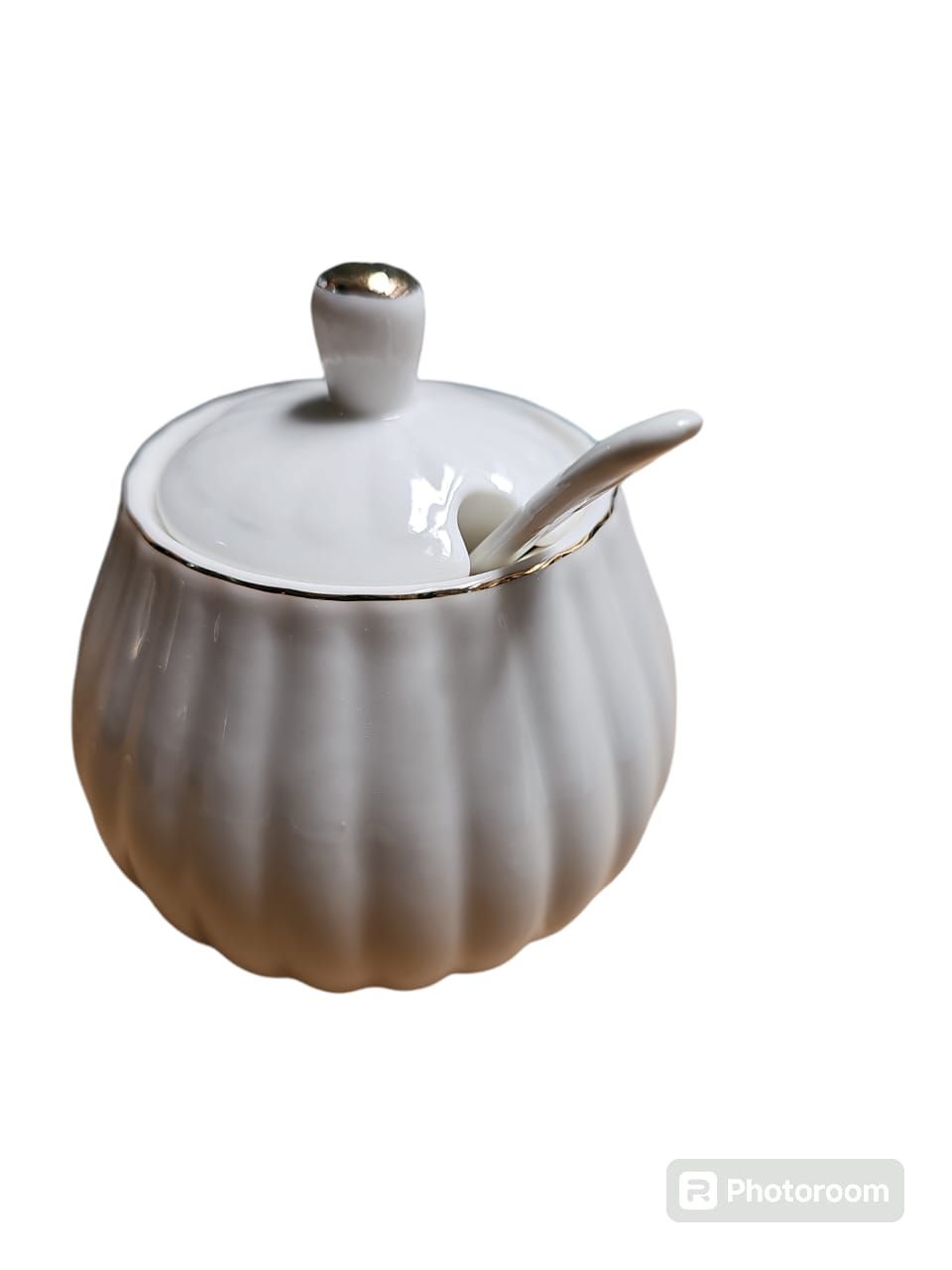 High quality ceramic kitchen sugar dish with gold lines