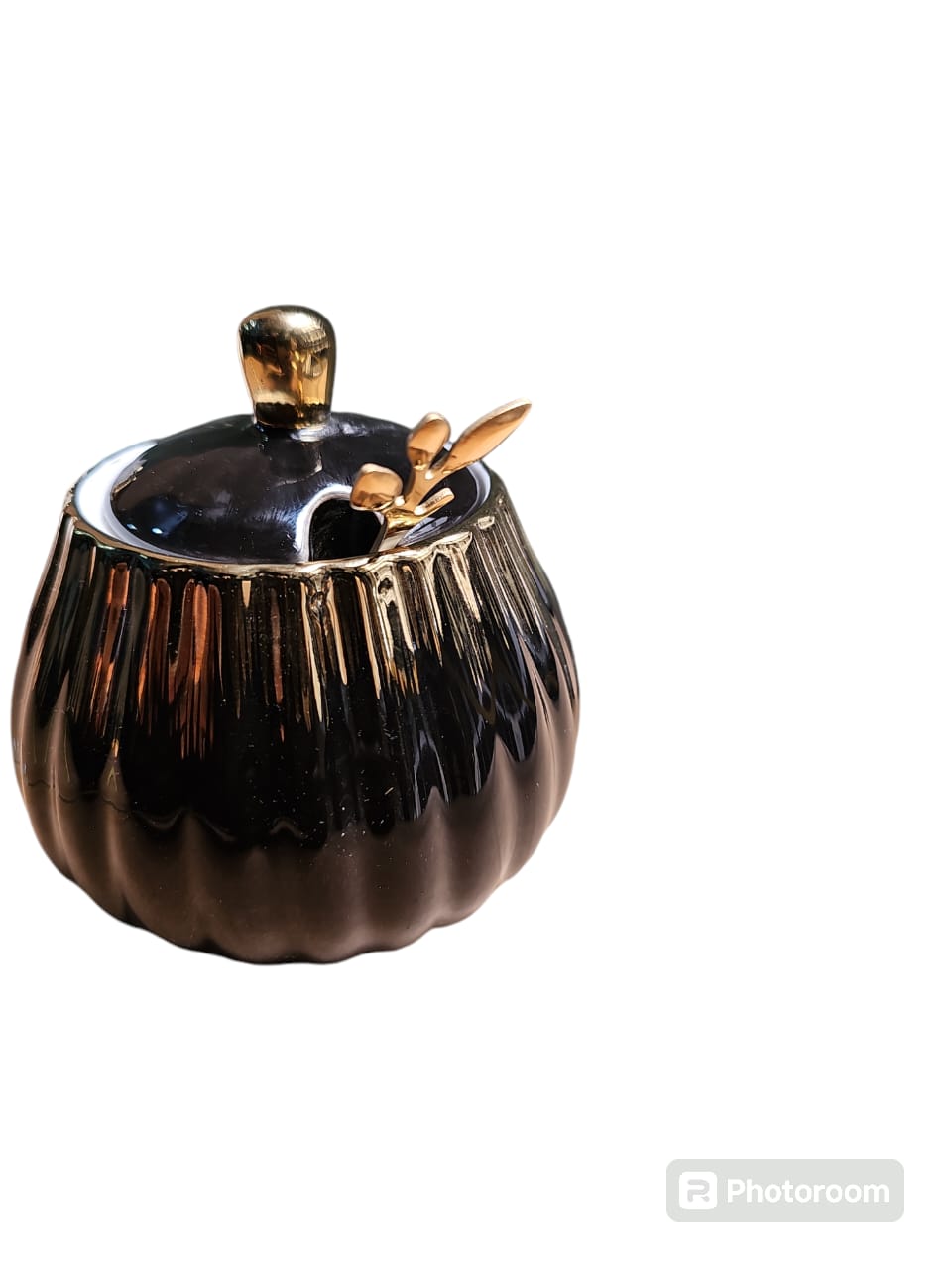 High quality ceramic kitchen sugar dish with gold lines