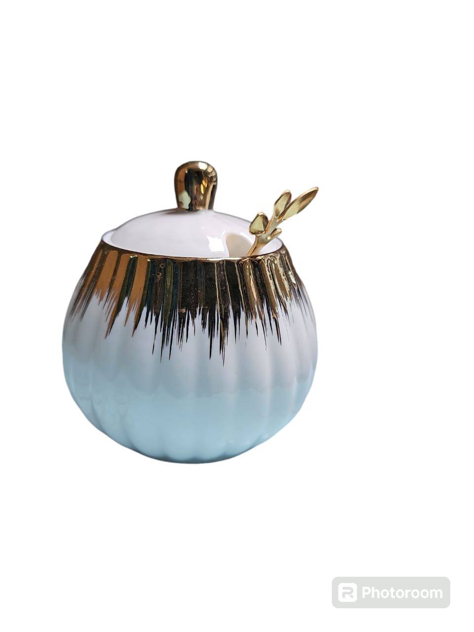 High quality ceramic kitchen sugar dish with gold lines