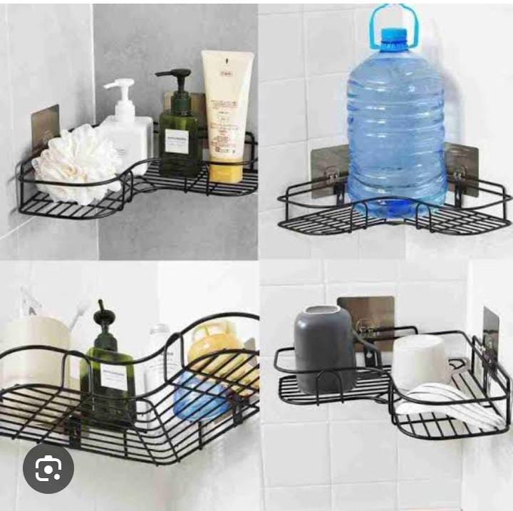 Heavy metallic self adhesive corner bathroom shelf organizer