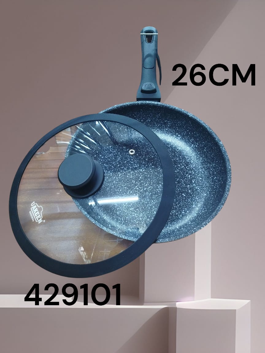 High quality heavy nonstick kitchen frying pan with glass lid