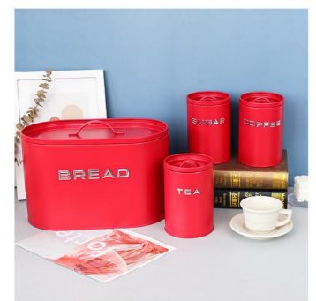 Unique and Elegant kitchen bread storage bin with 3pcs canisters for Sugar,Coffee and Tea