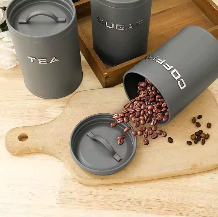 Unique and Elegant kitchen bread storage bin with 3pcs canisters for Sugar,Coffee and Tea