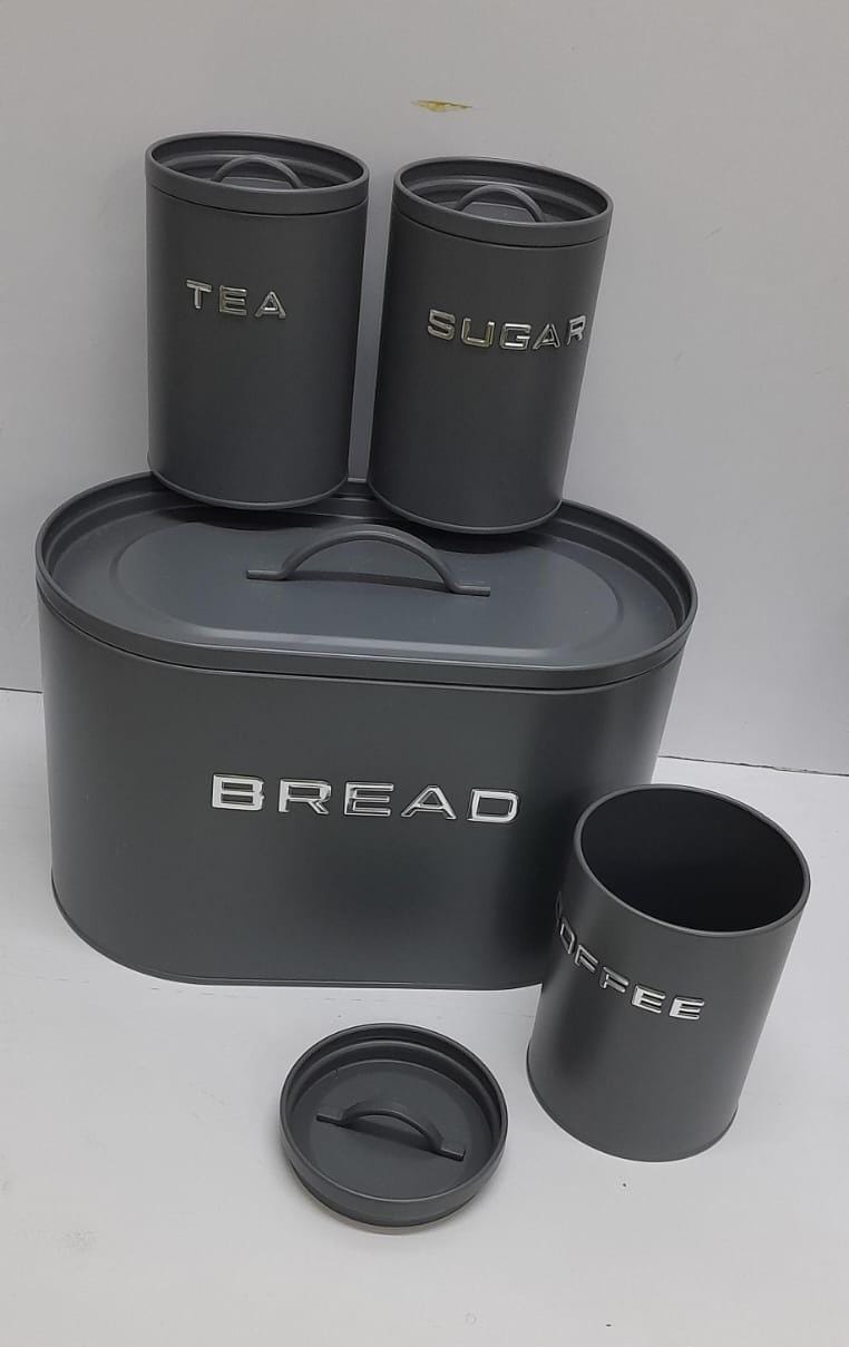 Unique and Elegant kitchen bread storage bin with 3pcs canisters for Sugar,Coffee and Tea