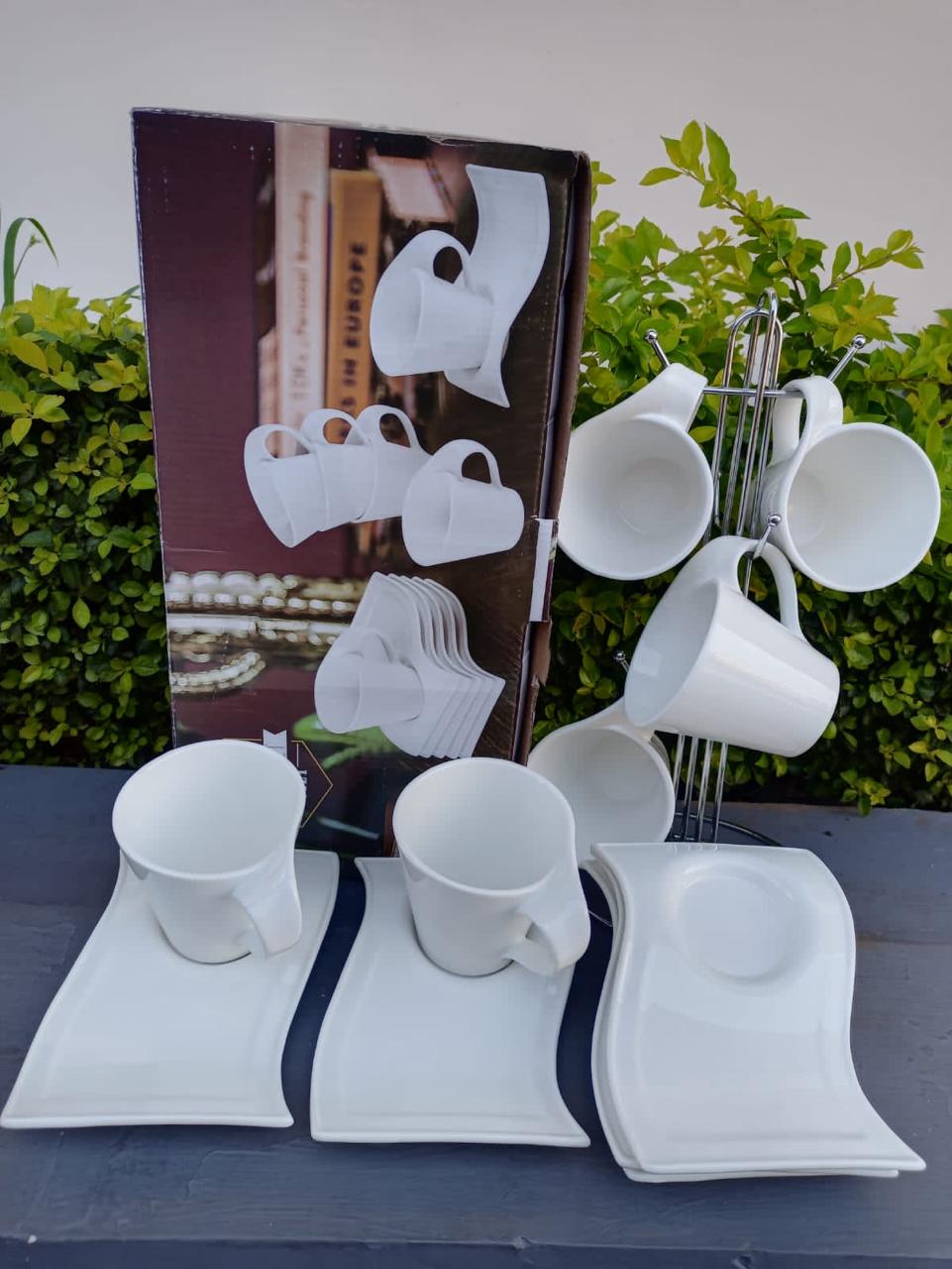 12pcs porcelain wavy kitchen cup and saucer set...