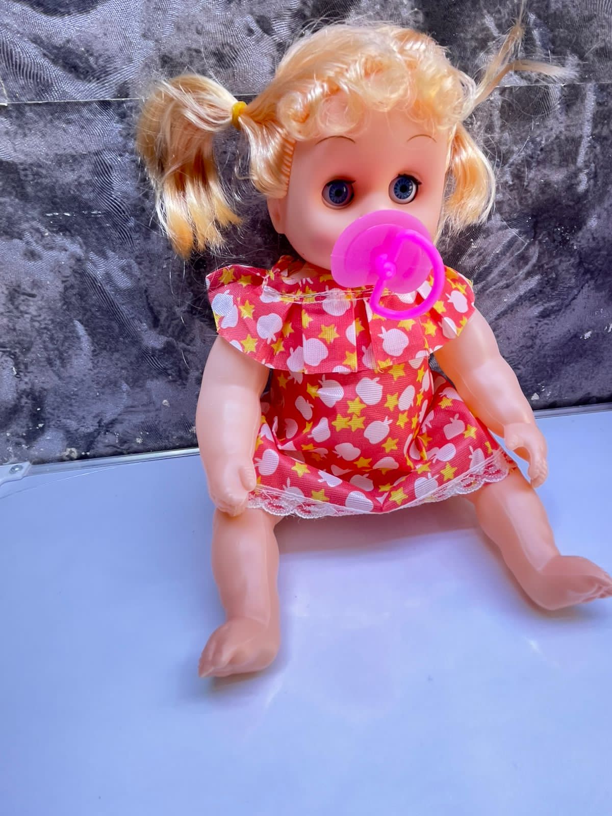28cm Long kids white playing doll with a pacifier and makes crying sounds