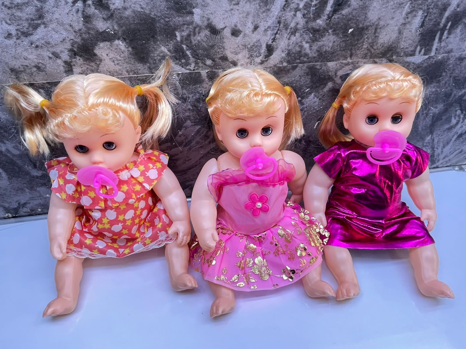 28cm Long kids white playing doll with a pacifier and makes crying sounds