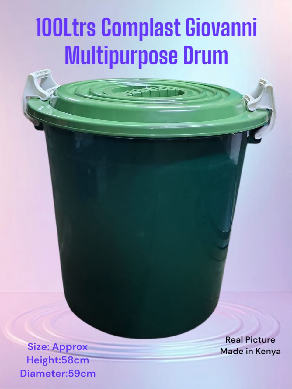 100 litres Complast Giovanni multipurpose Drum/storage Drum....size Approximately 100 litres,Made of heavy durable plastic,...includes a lid for covering contents and handles for easy lifting,...Suita