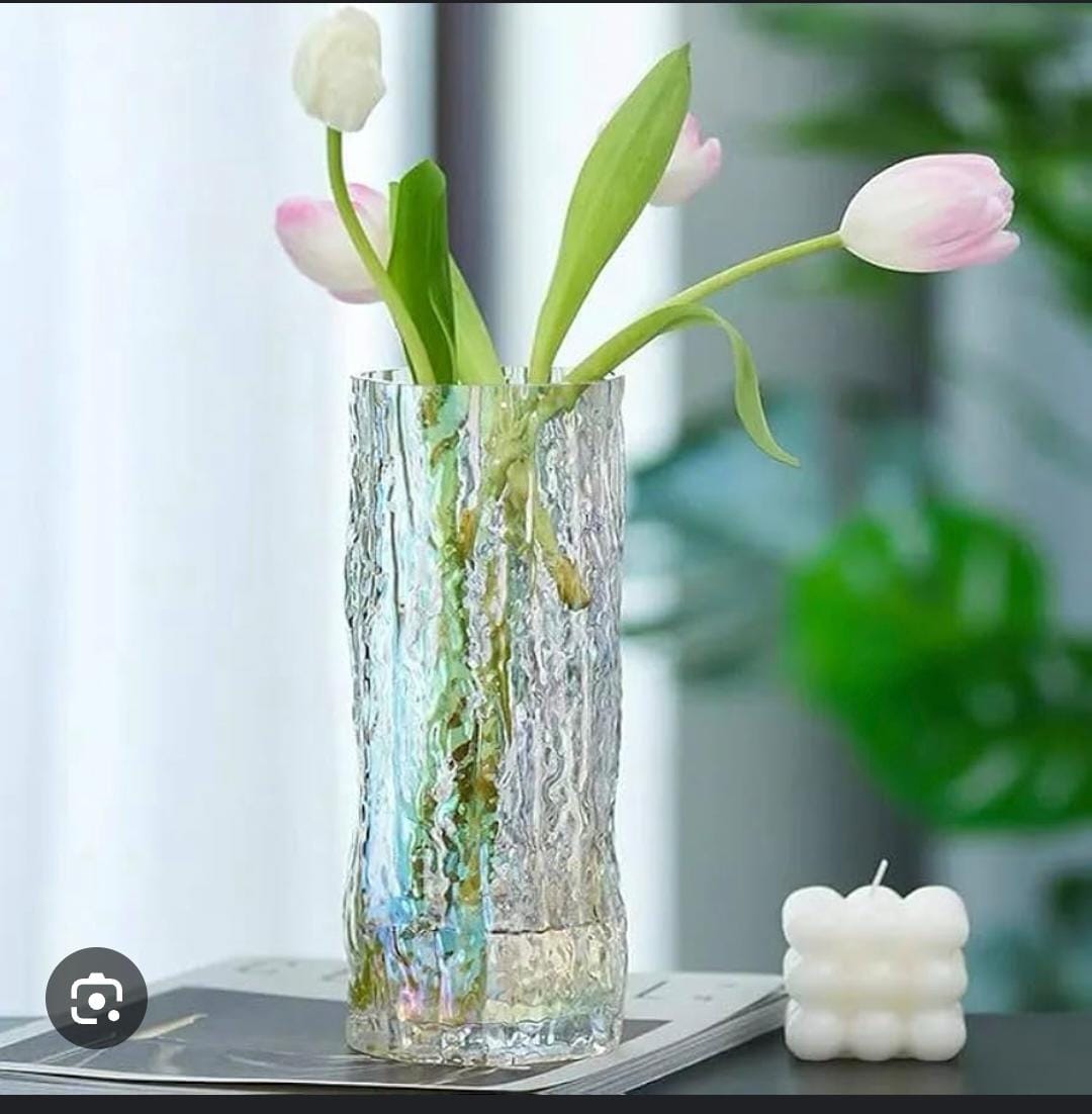 Embosed Heavy Glass Home/Office Decorative flower Vase