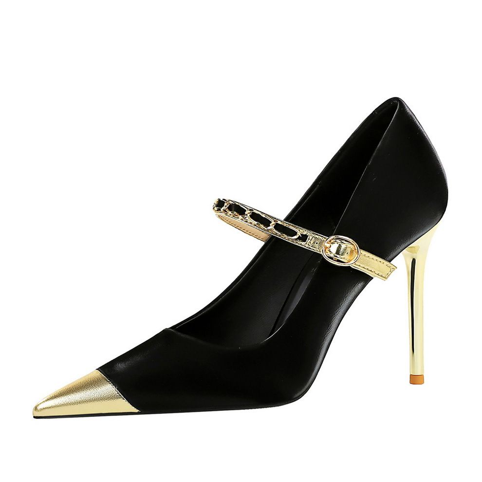 European and American high heels, women's shoes, thin heels, high heels, light cut color blocking, pointed metal