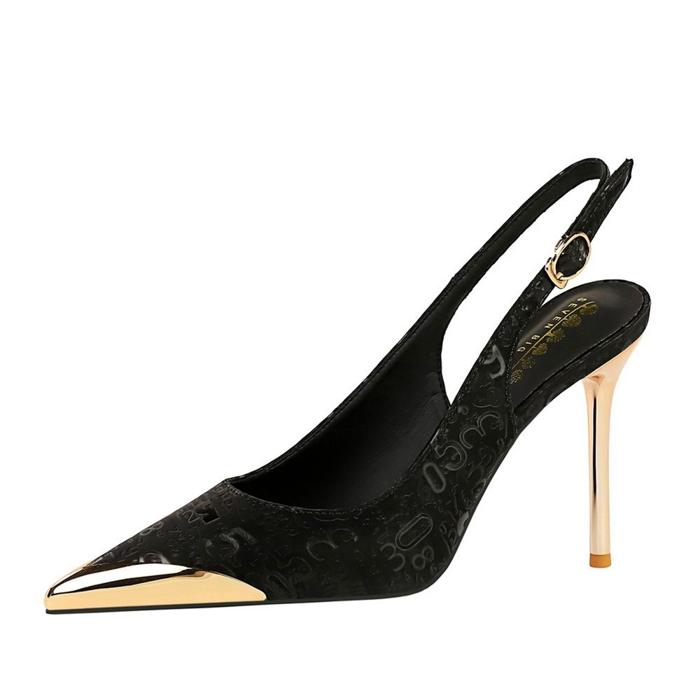 European and American style women's shoes, satin shallow cut back hollow shoes, hollowed out back strap metal