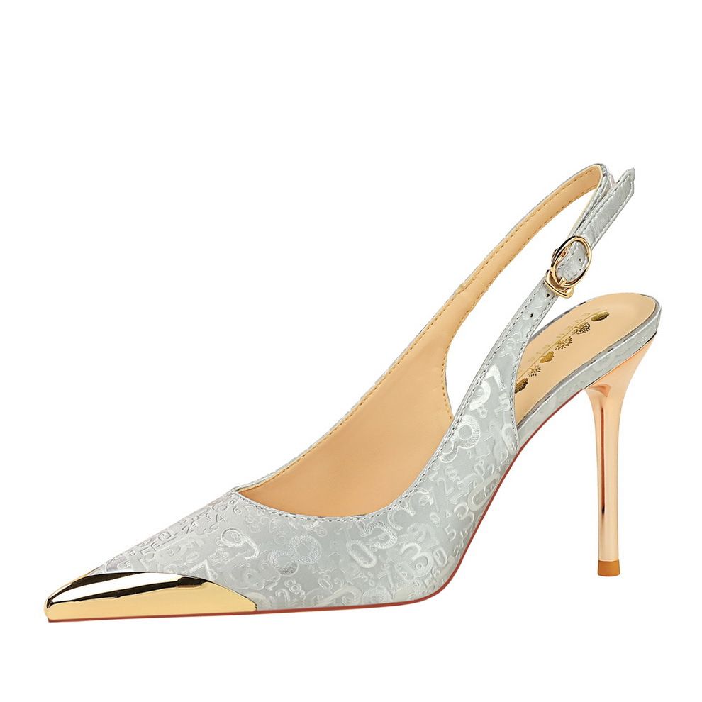 European and American style women's shoes, satin shallow cut back hollow shoes, hollowed out back strap metal