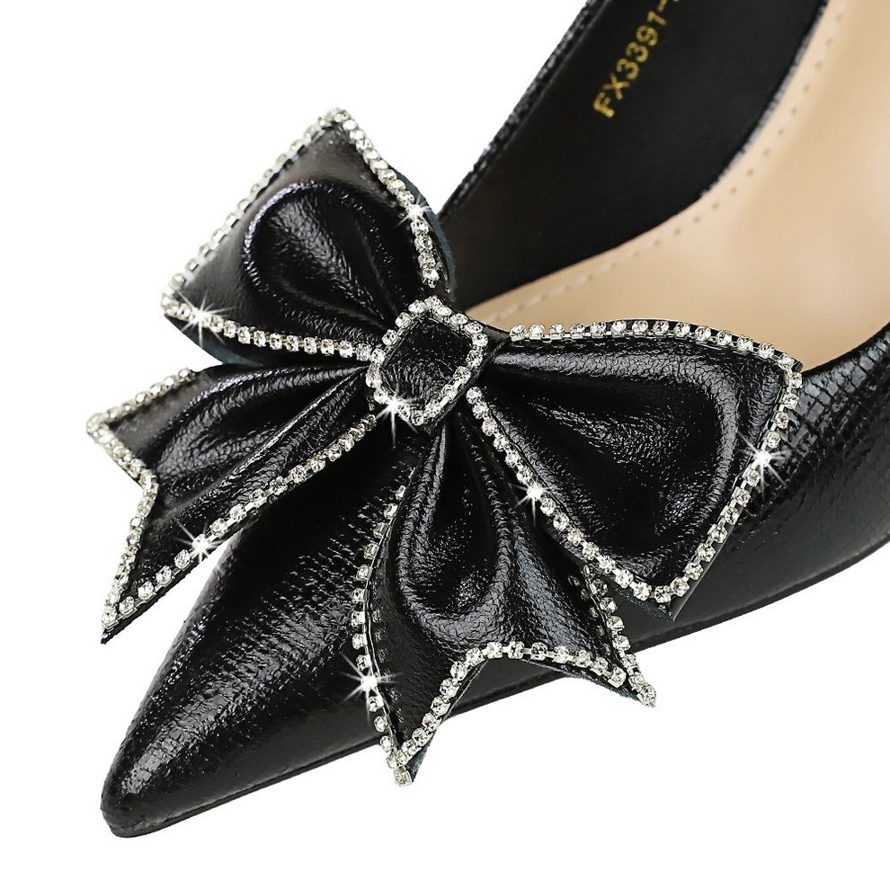 European and American style banquet women's shoes, slim heels, high heels, shallow mouthed pointed rhinestone