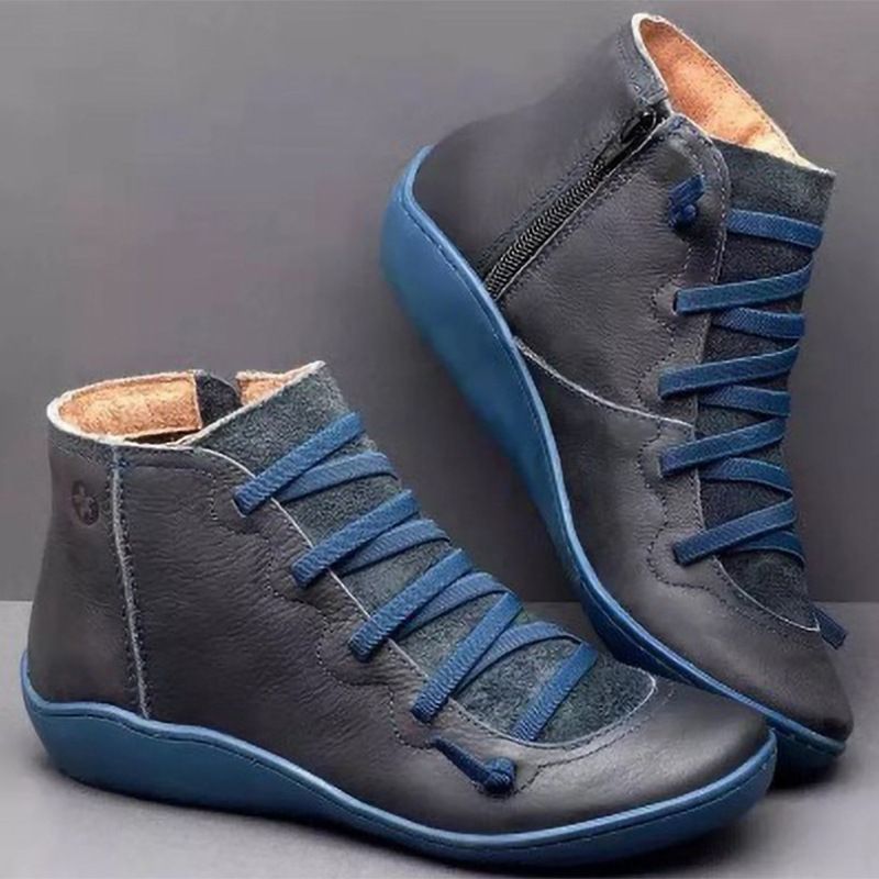 Women's Boots Autumn And Winter Retro Female Shoes Fashion Leather Ankle Boots Flat Casual Lace Up Solid Color Short Boots