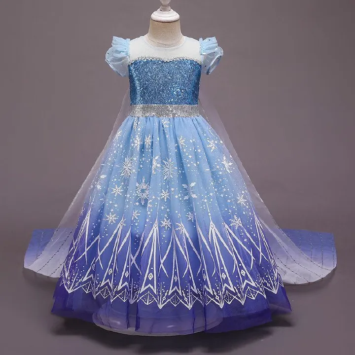 Hot Sale Cartoon Character Princess Elsa Cosplay Princess Dress Costume with Cloak Halloween Girl Castle Carnival Party