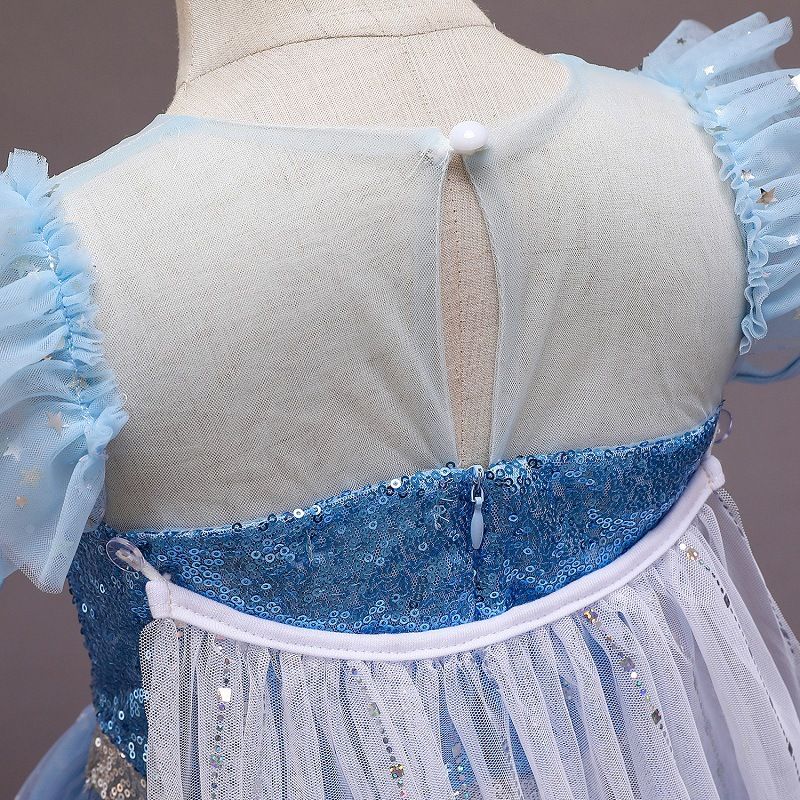Hot Sale Cartoon Character Princess Elsa Cosplay Princess Dress Costume with Cloak Halloween Girl Castle Carnival Party