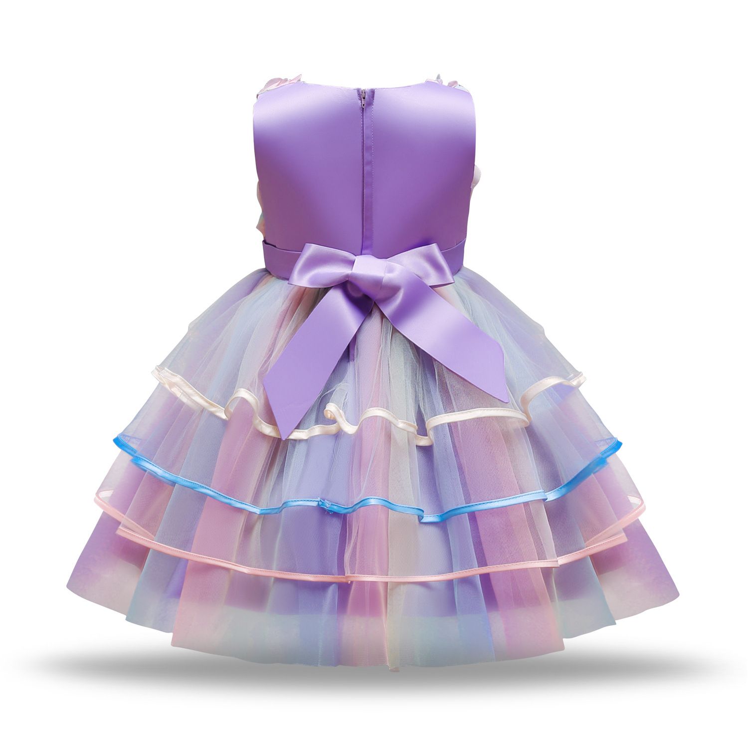 girl party dresses high quality sleeveless vest style rainbow color long or short dress with bow girl dresses wedding baby