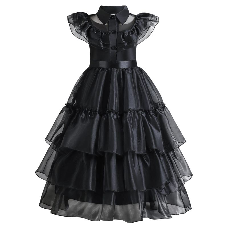 teenagers Wednesday Addams Cosplay Princess Dress Halloween Dress Big Girls Party Dresses with Belt