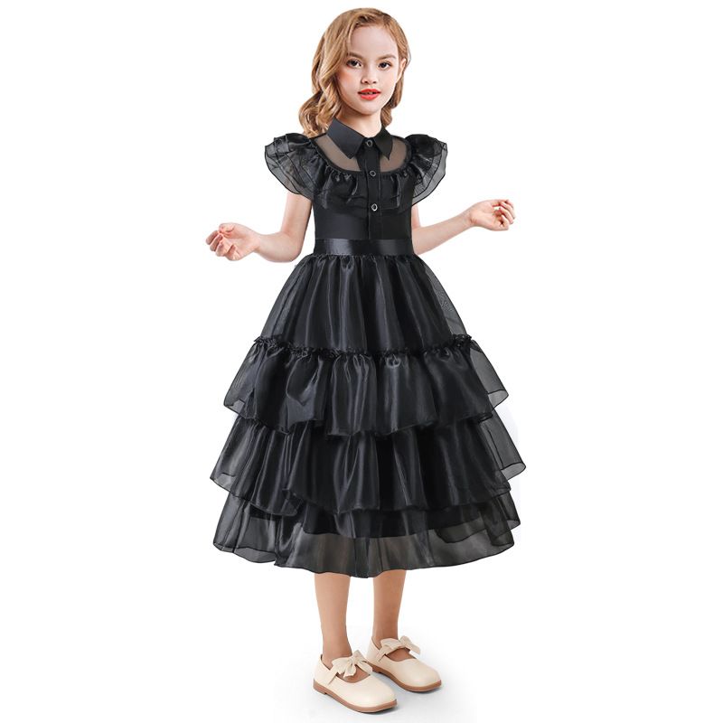 teenagers Wednesday Addams Cosplay Princess Dress Halloween Dress Big Girls Party Dresses with Belt