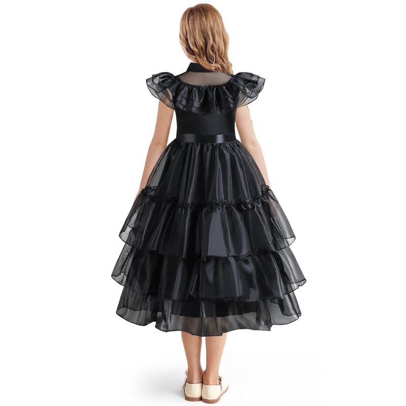 teenagers Wednesday Addams Cosplay Princess Dress Halloween Dress Big Girls Party Dresses with Belt