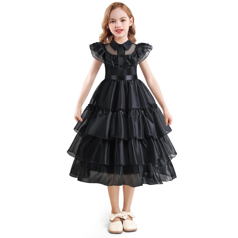 teenagers Wednesday Addams Cosplay Princess Dress Halloween Dress Big Girls Party Dresses with Belt
