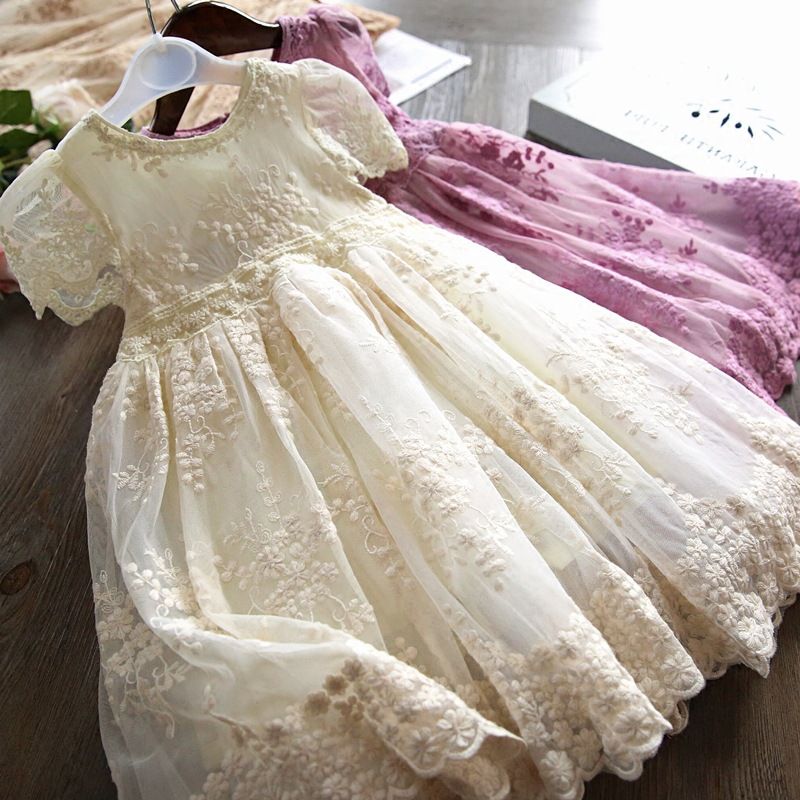 Girl Dress Kids Dresses For Girls Mesh Casual Lace Embroidery Princess Baby Girl Clothes Summer Sleeveless Dress Kids Clothes