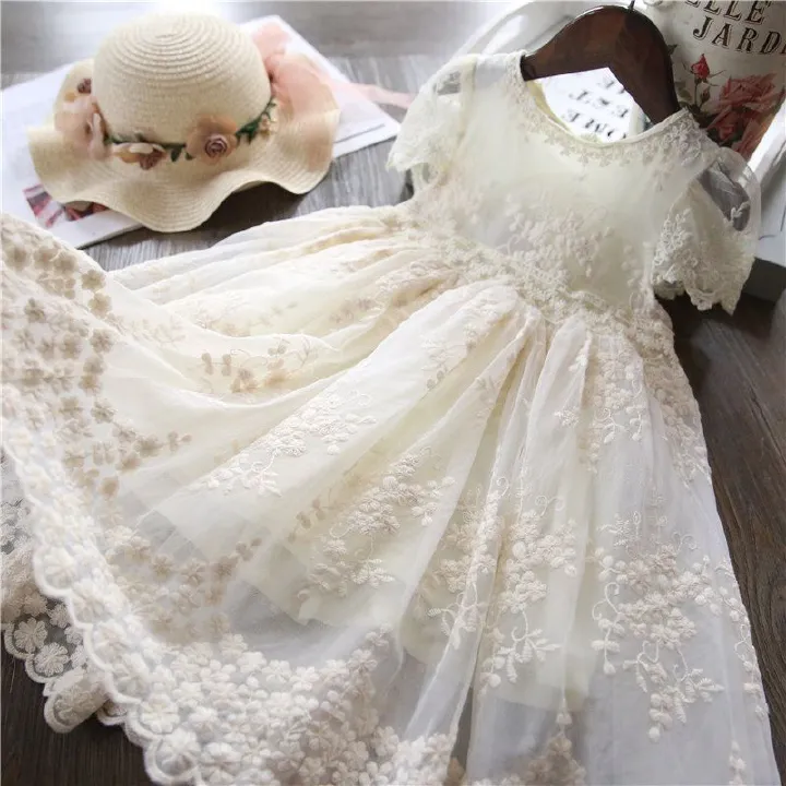 Girl Dress Kids Dresses For Girls Mesh Casual Lace Embroidery Princess Baby Girl Clothes Summer Sleeveless Dress Kids Clothes