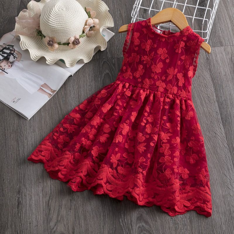 Girl Dress Kids Dresses For Girls Mesh Casual Lace Embroidery Princess Baby Girl Clothes Summer Sleeveless Dress Kids Clothes