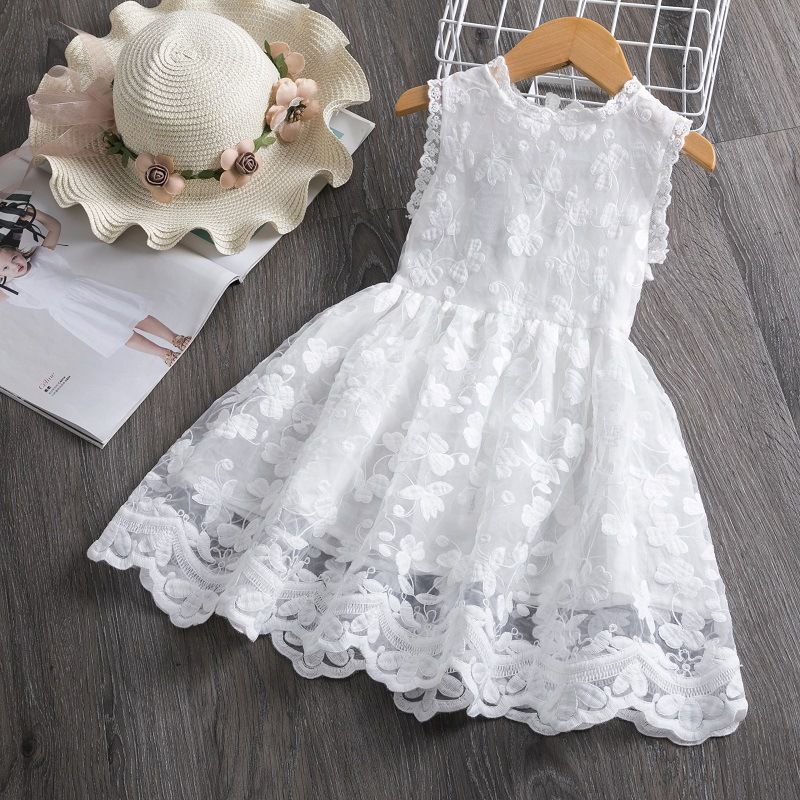 Girl Dress Kids Dresses For Girls Mesh Casual Lace Embroidery Princess Baby Girl Clothes Summer Sleeveless Dress Kids Clothes