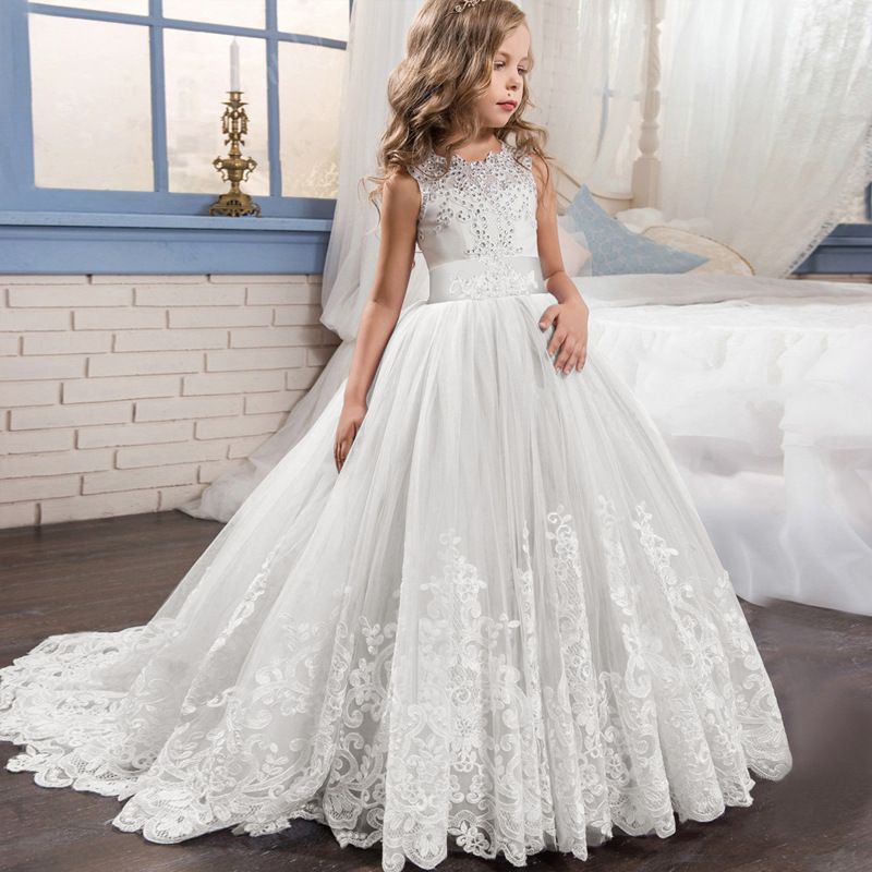 tunic armless lace kids clothing girls party dress maxi princess drill diamond kids summer dresses evening party dress for kid