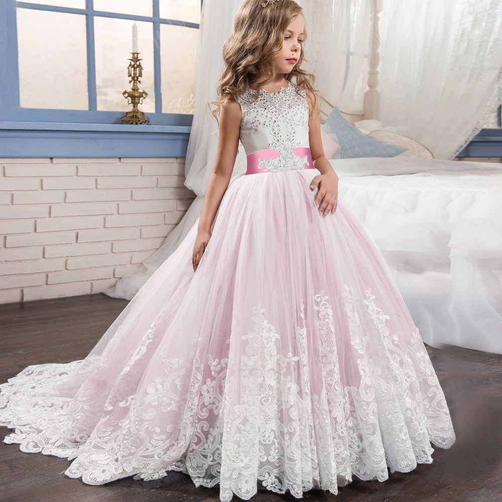 tunic armless lace kids clothing girls party dress maxi princess drill diamond kids summer dresses evening party dress for kid