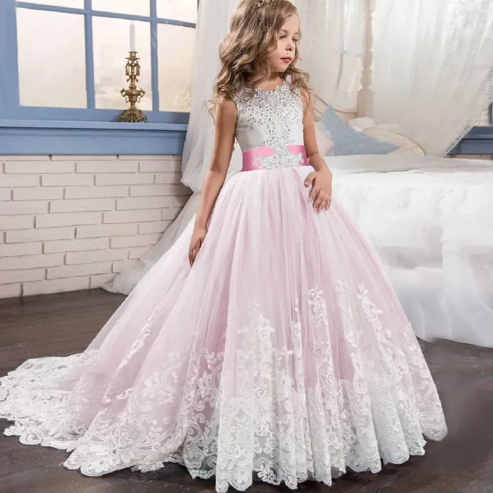 tunic armless lace kids clothing girls party dress maxi princess drill diamond kids summer dresses evening party dress for kid