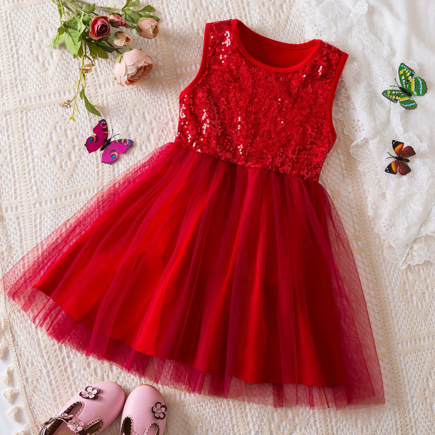 Children Clothes Princess Kids Baby Fancy Wedding Dress Sleeveless Sequin Mesh Party Dress Baby Girl Summer Dresses