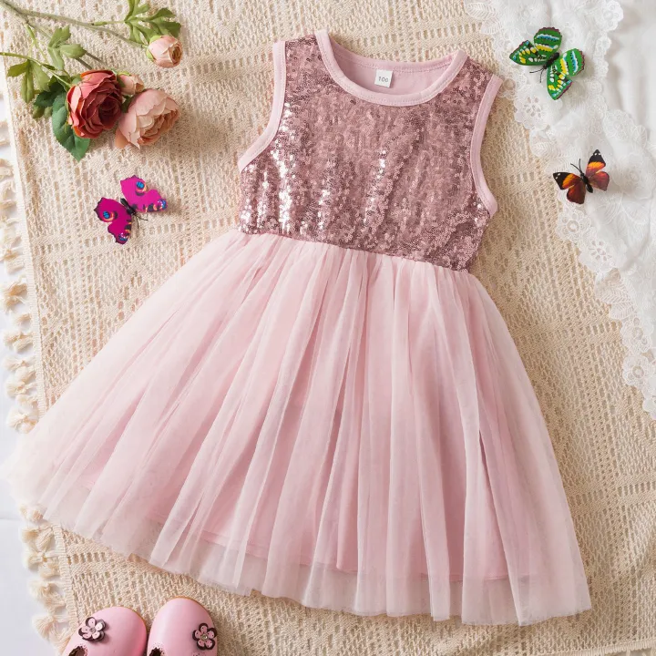 Children Clothes Princess Kids Baby Fancy Wedding Dress Sleeveless Sequin Mesh Party Dress Baby Girl Summer Dresses