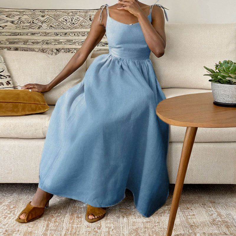 New Custom Cotton Sexy Dress Woman V-neck Halter Strap Halter Dress Women Fashion Street Seaside High Waist Halter Casual Dress