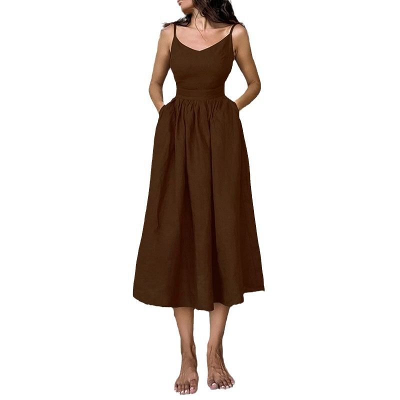 New Custom Cotton Sexy Dress Woman V-neck Halter Strap Halter Dress Women Fashion Street Seaside High Waist Halter Casual Dress