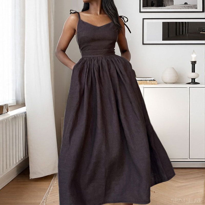 New Custom Cotton Sexy Dress Woman V-neck Halter Strap Halter Dress Women Fashion Street Seaside High Waist Halter Casual Dress